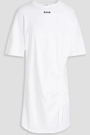 Msgm Ruched logo-print cotton-jersey mini dress - - IT 40