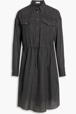 Brunello Cucinelli Bead-embellished wool-gauze shirt dress - Gray - M