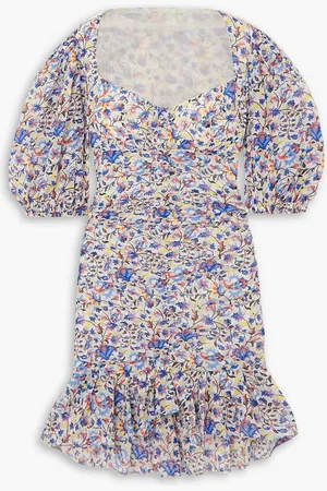 Marant Etoile Lunesa ruched printed cotton-voile mini dress - - FR 40