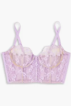 I.D. Sarrieri Petal Bloom embroidered tulle underwired bustier top - Purple - 32 D