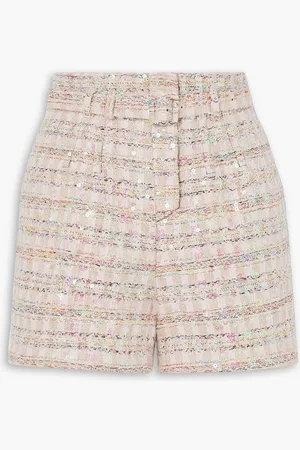 Self-Portrait Belted sequined bouclé-tweed shorts - Pink - UK 10
