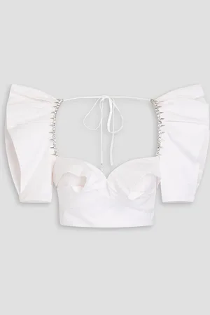 AREA Cropped embellished cotton-poplin top - White - US 2