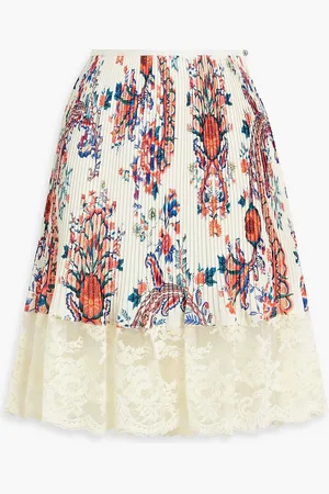 Paco rabanne Lace-trimmed floral-print plissé satin-crepe mini skirt - - FR 36