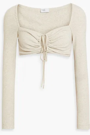 ROSETTA GETTY Cropped mélange cotton-jersey top - Gray - M