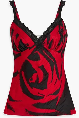 Diane von Furstenberg Circe lace-trimmed printed satin camisole - Red - US 4