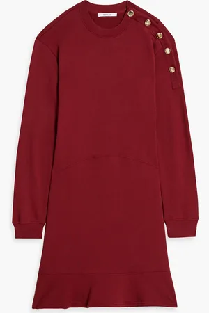 Derek Lam Camden button-embellished French cotton-terry mini dress - Burgundy - S