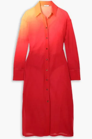 Salvatore Ferragamo Dégradé silk-blend midi shirt dress - - XL