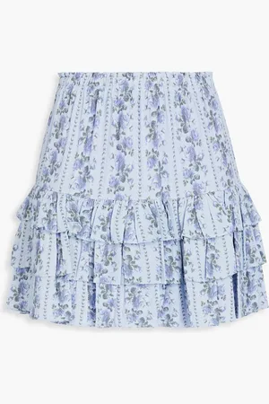 LOVESHACKFANCY Bitsy tiered floral-print crepe mini skirt - Blue - L