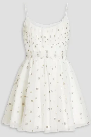 Ml Monique Lhuillier Gathered glittered polka-dot tulle mini dress - - US 8