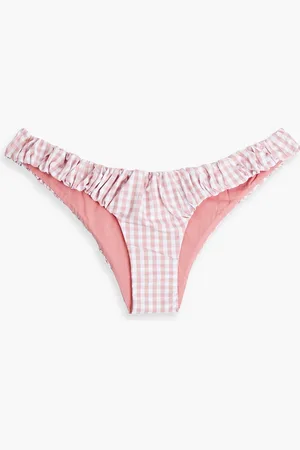 Caroline Constas Dorit gathered gingham low-rise bikini briefs - Pink - L