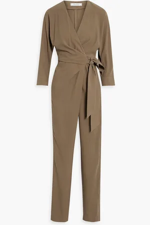 Max Mara Wrap-effect belted silk jumpsuit - Neutral - IT 44
