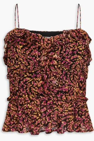 ULLA JOHNSON Della ruffled printed silk-crepon peplum top - Pink - US 10