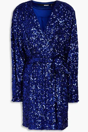 ROTATE Sequined tulle mini wrap dress - Blue - DE 34