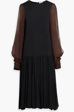 Salvatore Ferragamo Chiffon-paneled crepe dress - - S