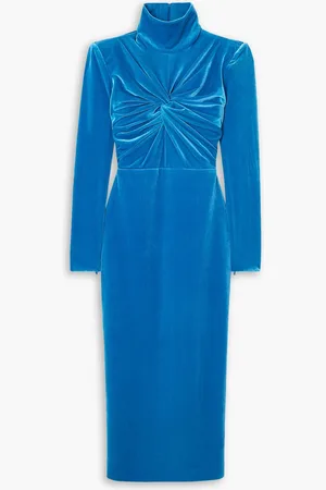 ALEX PERRY Preston twisted velvet turtleneck midi dress - Blue - UK 4