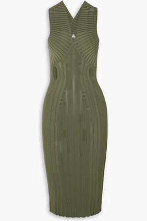 DION LEE Cutout ribbed-knit midi dress - Green - UK 8