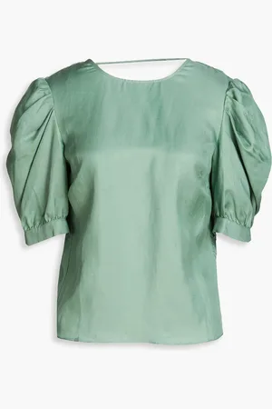 Bash Saphia pleated satin-twill top - Green - 2