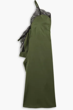 J.W.Anderson One-shoulder lace-trimmed satin maxi dress - Green - UK 14