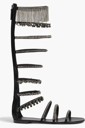 Giuseppe Zanotti Embellished fringed satin sandals - - EU 38