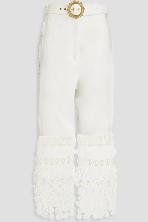ZIMMERMANN Cropped guipure lace and linen straight-leg pants - White - 0