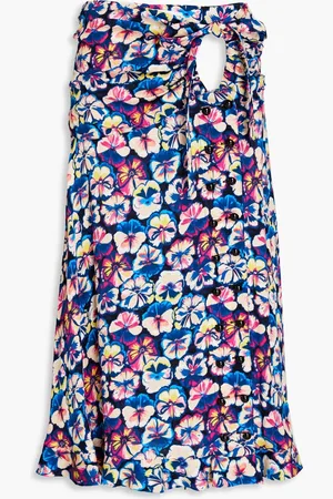 Paco rabanne Cutout ruched printed crepe midi skirt - Blue - FR 36