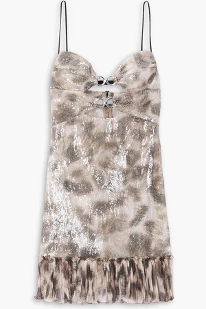 Nensi Dojaka Leopard-print silk chiffon-paneled sequined tulle mini dress - Neutral - M