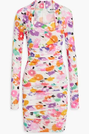 Msgm Ruched printed stretch-jersey mini dress - Purple - IT 38