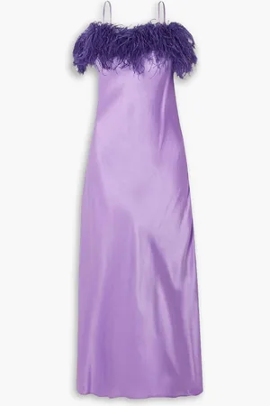 Sleeper Boheme feather-trimmed LENZING™ ECOVERO™-satin maxi dress - Purple - L