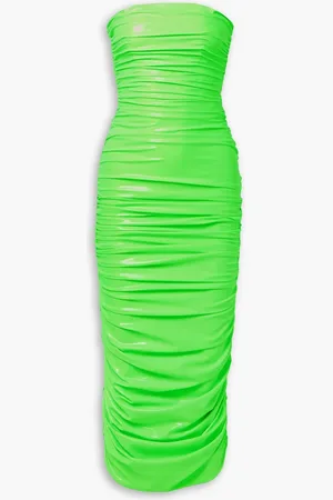 Sergio Hudson Strapless ruched neon coated stretch-jersey midi dress - Green - US 4