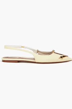 ZIMMERMANN Embellished canvas slingback point-toe flats - Yellow - EU 38