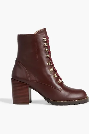 Stuart Weitzman Kolbie lace-up leather ankle boots - Burgundy - EU 35