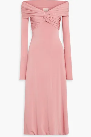 Khaite Cerna off-the-shoulder twist-front jersey midi dress - Pink - L