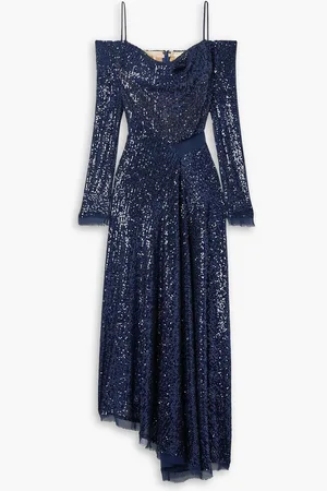 Jason Wu Asymmetric cold-shoulder sequined chiffon maxi dress - Blue - US 4