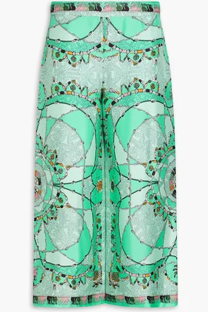 Puccini Cropped printed silk-twill wide-leg pants - Green - IT 40