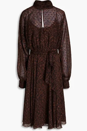 MIKAEL AGHAL Gathered printed metallic fil coupé chiffon midi dress - - US 16