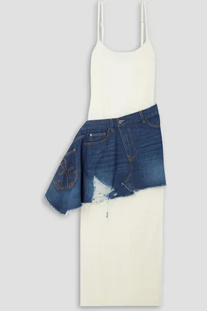 J.W.Anderson Deconstructed asymmetric cotton-jersey and denim maxi dress - White - UK 6