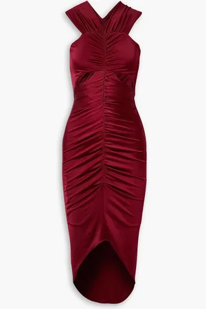 ET OCHS Off-the-shoulder cutout ruched satin-jersey midi dress - Red - US 2