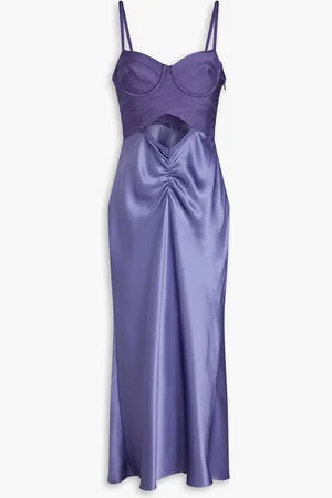 Hervé Léger Bandage-paneled draped satin midi dress - Purple - US 10
