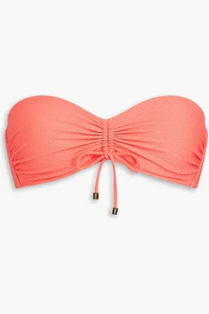 Heidi Klein Ruched stretch-piqué bandeau bikini top - Orange - L