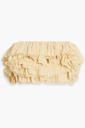 Khaite Atta strapless cropped ruffled wool-blend top - Yellow - S