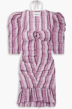 Marant Etoile Galdino ruched checked cotton-voile mini dress - Purple - FR 40