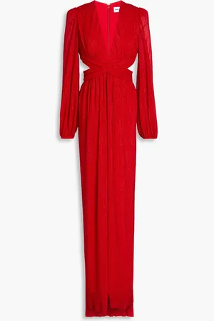 Rebecca Vallance Samantha pleated cutout metallic crepe de chine gown - - UK 6
