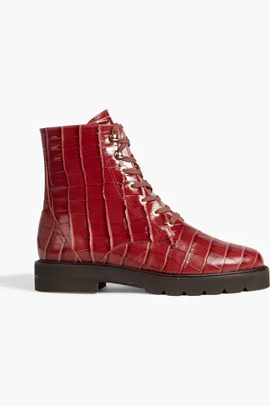 Stuart Weitzman Mila croc-effect leather combat boots - Burgundy - EU 35.5