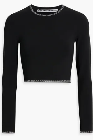 Alexander Wang Cropped crystal-embellished stretch-knit top - - XS