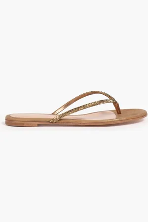 Gianvito Rossi India crystal-embellished suede flip flops - Metallic - EU 35