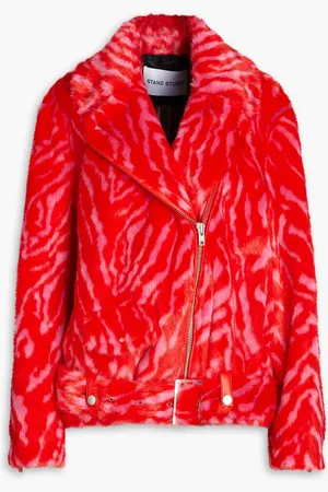 Stand Studio Leana zebra-print faux fur biker jacket - - FR 32