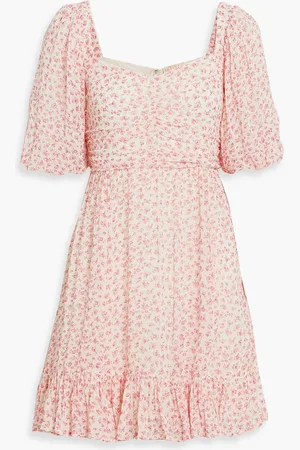 by Ti Mo Ruched floral-print chiffon mini dress - Pink - L