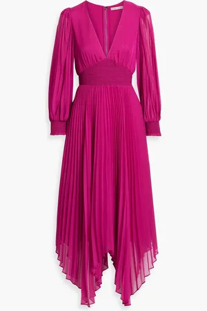 ALICE+OLIVIA Alice Olivia - Sion smocked pleated chiffon midi dress - Pink - US 0