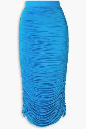 ALEX PERRY Ruched stretch-jersey midi skirt - Blue - UK 4