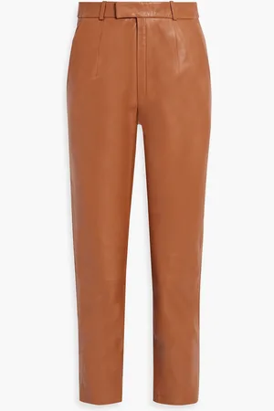 Zeynep Arcay Cropped leather tapered pants - Brown - US 4
